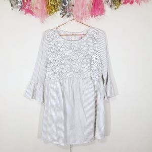 Isabel Maternity Striped Bell Sleeve Blouse w Lace